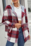 Casual Plaid Draw String Buckle Hooded Collar Outerwear