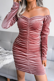 Fashion Elegant Solid Patchwork Fold Square Collar Pencil Skirt Dresses