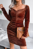 Fashion Elegant Solid Patchwork Fold Square Collar Pencil Skirt Dresses