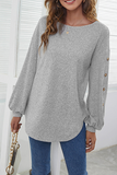 Casual Solid Buckle O Neck Tops