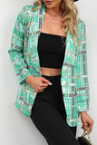 Elegant Print Patchwork Buttons Turndown Collar Outerwear(6 Colors)