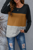 Casual Patchwork Basic Contrast O Neck Tops