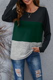 Casual Patchwork Basic Contrast O Neck Tops