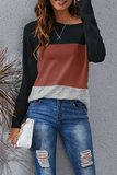 Casual Patchwork Basic Contrast O Neck Tops