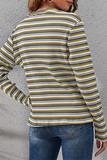 Casual Striped Patchwork Basic O Neck Tops(4 Colors)