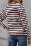 Casual Striped Patchwork Basic O Neck Tops(4 Colors)