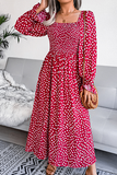 Elegant Print Flounce Fold Square Collar Dresses