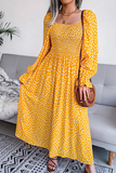 Elegant Print Flounce Fold Square Collar Dresses