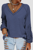 Casual Solid Lace Patchwork V Neck T-Shirts(6 Colors)