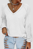 Casual Solid Lace Patchwork V Neck T-Shirts(6 Colors)