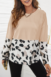 Casual Print Patchwork O Neck Tops