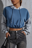 Casual Street Solid Draw String Contrast Hooded Collar Tops