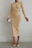 Elegant Solid Hollowed Out Patchwork O Neck Pencil Skirt Dresses