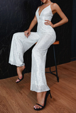 Fashion Elegant Solid Patchwork Backless V Neck Straight Jumpsuits