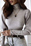 Casual Solid Buckle Fold Turtleneck Tops(3 Colors)