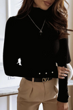 Casual Solid Buckle Fold Turtleneck Tops(3 Colors)