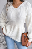 Casual Solid Patchwork Flounce V Neck Sweaters(3 Colors)