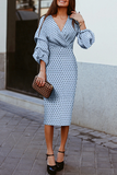 Fashion Elegant Polka Dot Patchwork Fold V Neck Waist Skirt Dresses