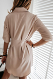 Fashion Casual Solid Buckle Fold Turndown Collar Shirt Dress Dresses(3 Colors)