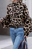 Leopard Buckle Turndown Collar Tops