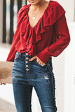 Fashion Elegant Solid Patchwork Flounce V Neck Blouses(3 Colors)