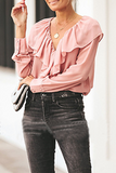 Fashion Elegant Solid Patchwork Flounce V Neck Blouses(3 Colors)