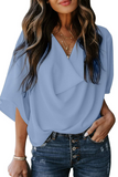 Casual Solid Flounce V Neck T-Shirts(7 Colors)