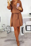 Casual Solid Buttons Strap Design V Neck Dresses(3 Colors)