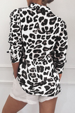 Casual Leopard Buckle Turndown Collar Tops(4 Colors)