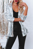 Street Patchwork Sequins Cardigan Collar Outerwear(8 Colors)