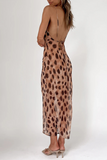 Sexy Animal Print Leopard Patchwork Spaghetti Strap Pencil Skirt Dresses