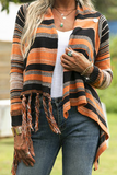 Fashion Striped Tassel Patchwork O Neck Tops