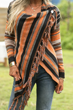 Fashion Striped Tassel Patchwork O Neck Tops