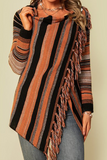 Fashion Striped Tassel Patchwork O Neck Tops