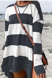 Casual Striped Patchwork O Neck Tops(4 Colors)