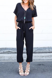 Casual Solid V Neck Straight Jumpsuits(3 Colors)