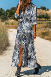 Fashion Print Buckle Turndown Collar Straight Dresses