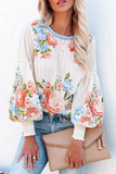 Print Patchwork O Neck Tops