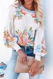 Print Patchwork O Neck Tops