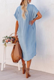 Casual Solid Turndown Collar Straight Dresses