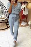 Fashion Solid Turndown Collar Harlan Jumpsuits