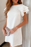 Casual Solid Flounce O Neck Straight Dresses(4 Colors)