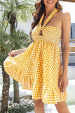 Casual Plaid Bandage Crystal Halter Cake Skirt Dresses(3 Colors)