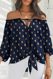 Fashion Print Patchwork Off the Shoulder Tops(3 Colors)