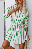 Casual Striped Patchwork Turndown Collar Shirt Dress Dresses