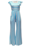 Fashion Striped Flounce Half A Turtleneck Straight Jumpsuits(3 Colors)