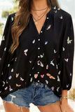 Casual Print Draw String V Neck Tops(5 Colors)