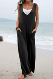 Casual Solid Patchwork U Neck Straight Jumpsuits(5 Colors)