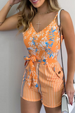 Casual Print Patchwork Spaghetti Strap Straight Jumpsuits(6 Colors)