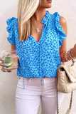 Casual Leopard Flounce V Neck T-Shirts(3 Colors)